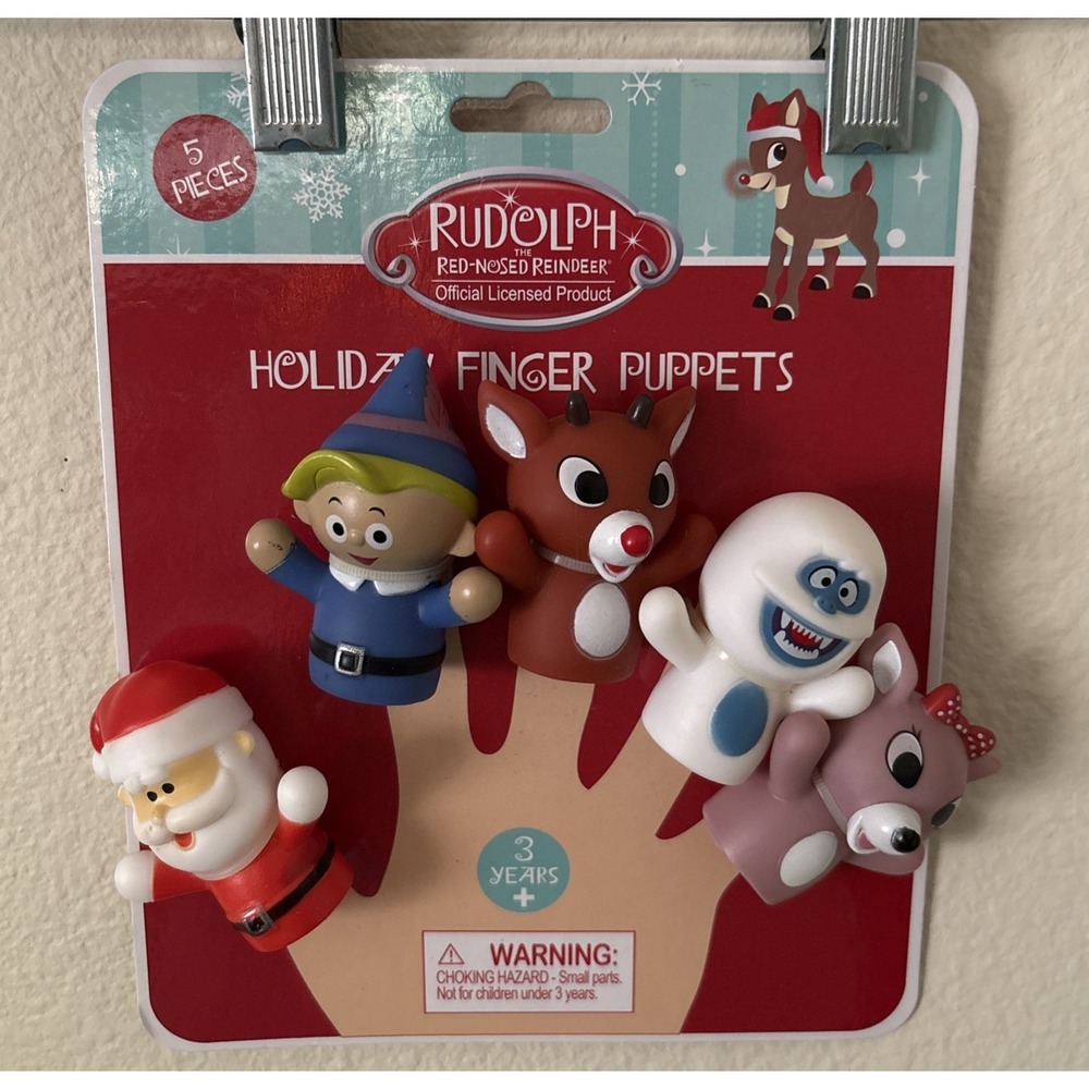 New Rudolph The Red Nosed Reindeer Finger Puppets 5‎ Pc Set Toys Kids